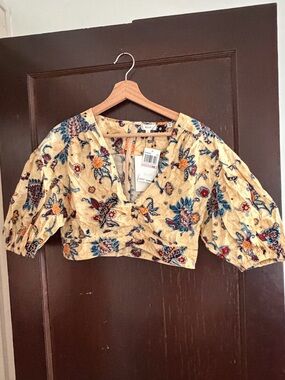 A.L.C. Yellow Floral Cropped Puff Sleeve Top